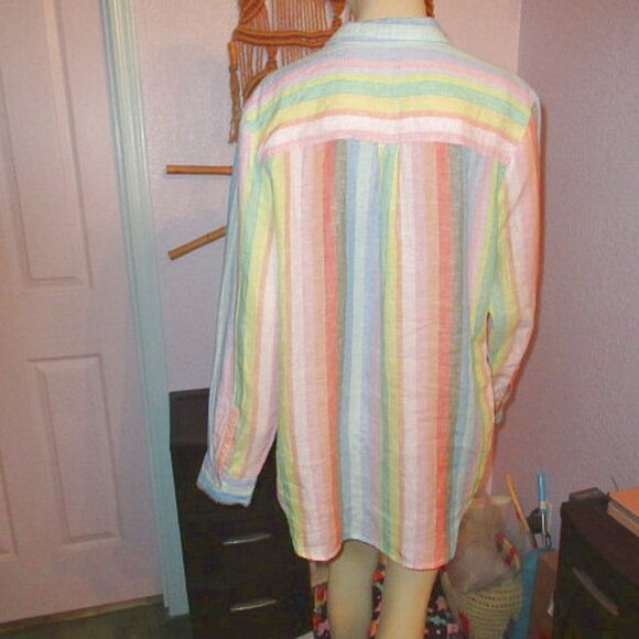 Gap Rainbow Stripe Linen Boyfriend Shirt Size L Button Up Long Sleeves Oversized - Picture 7 of 11